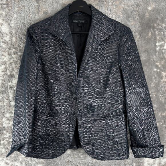 Lafayette 148 Size 8 Alpaca Wool Blend Caeer Blazer Jacket Black Gray Long Sleev - Picture 1 of 8